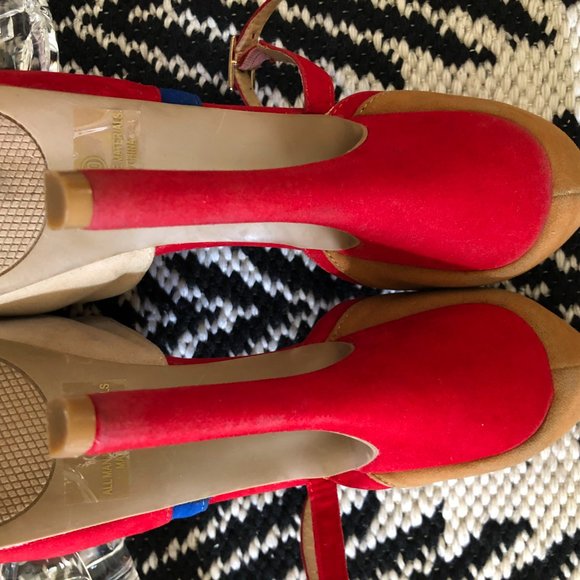 Red Navy Blue Tan Stiletto Heels - Picture 9 of 11